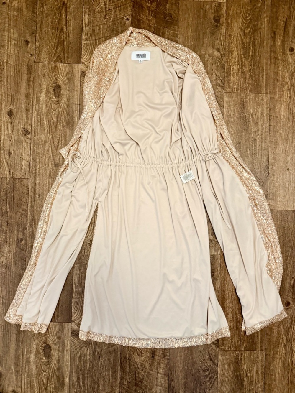 BB Dakota Steve Madden Show Stopper Rose Gold Sequin Duster Cardigan Small - Picture 8 of 10